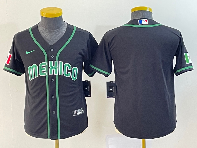 Women's Black Mexico Baseball Blank 2023 World Baseball Classic Stitched Jersey(Run Small)